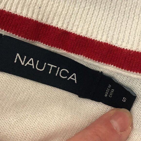 Vtg NAUTICA Varsity Stripe Half Zip Sweater - Picture 2 of 6